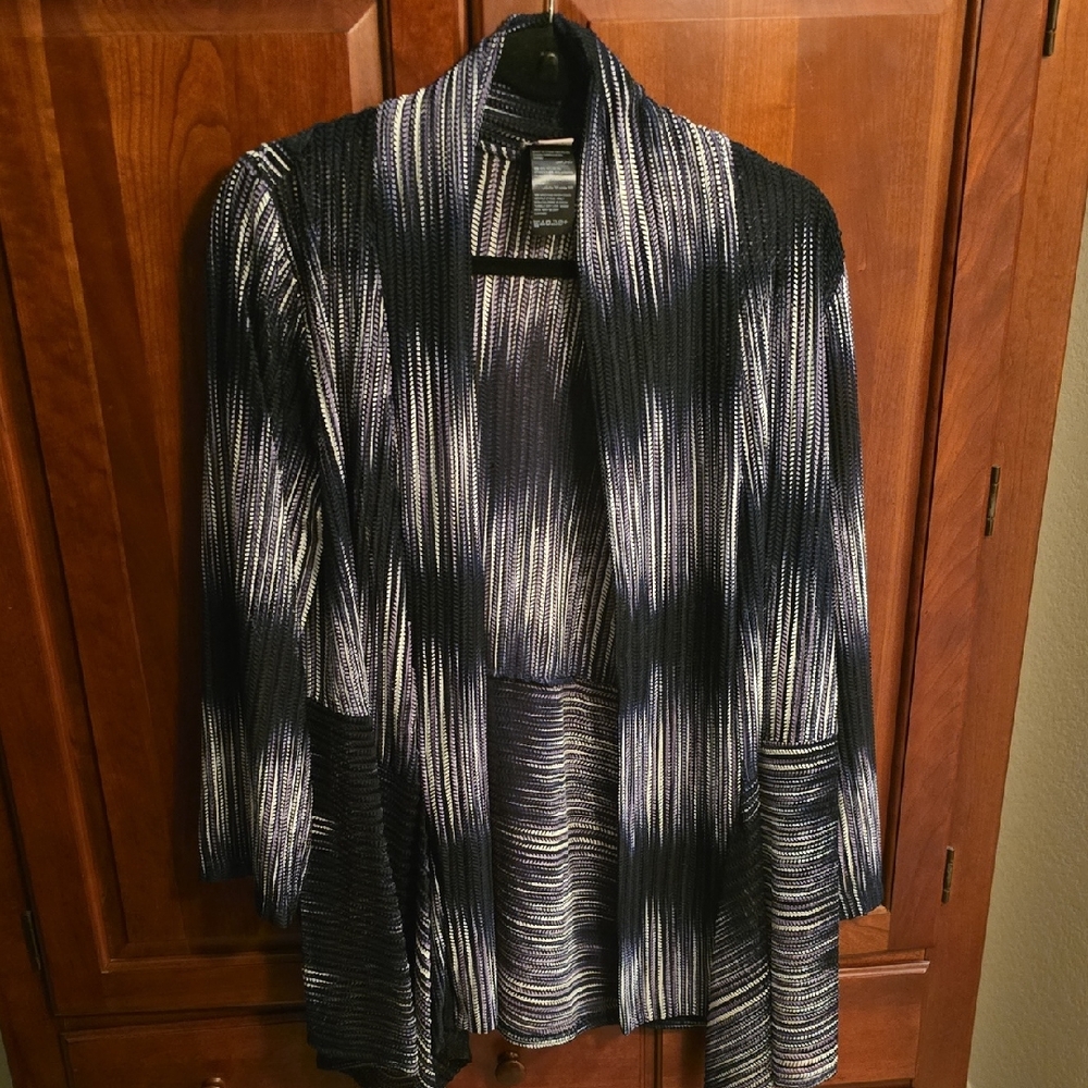 Chico's Navy and White Striped Cardigan